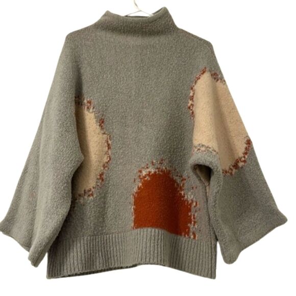 World Market Mock Neck Sweater Womens One Size Oversized Lagenlook Boho Artsy - Picture 1 of 8